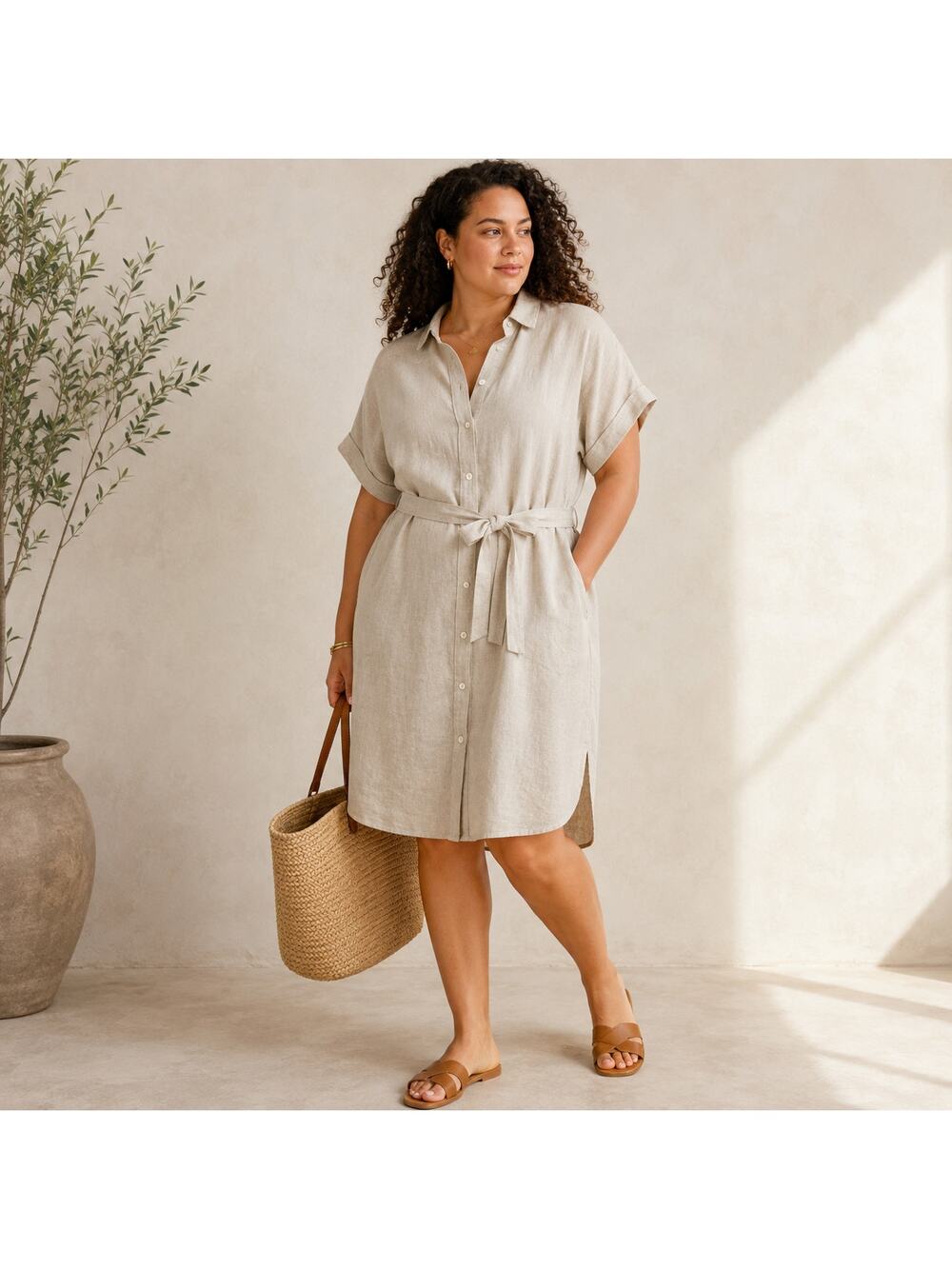 J.Crew Women's SZ XXL Capitaine Shirt-Dress In Linen Color: Flax Natural